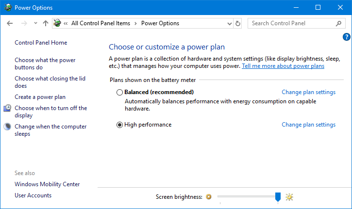 power options high performance